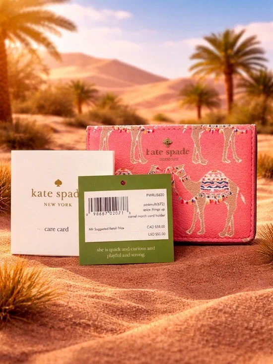 Kate Spade Storybook Pink Camel March Card Holder NWT - Picture 2 of 5
